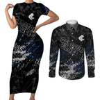 Carlton Blues Couples Matching Short Sleeve Bodycon Dress and Long Sleeve Button Shirt Urban Graffiti Street Art - Bold Abstract Spray Paint