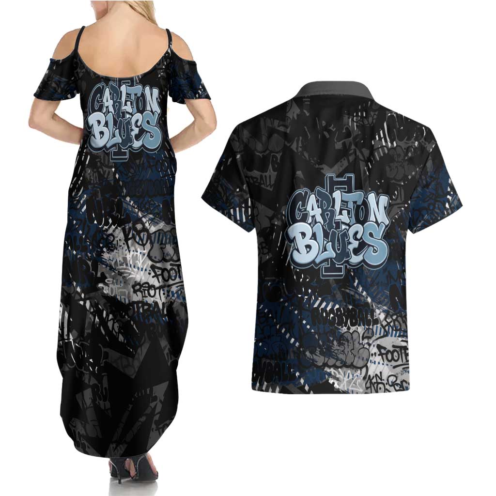 Carlton Blues Couples Matching Summer Maxi Dress and Hawaiian Shirt Urban Graffiti Street Art - Bold Abstract Spray Paint