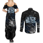 Carlton Blues Couples Matching Summer Maxi Dress and Long Sleeve Button Shirt Urban Graffiti Street Art - Bold Abstract Spray Paint