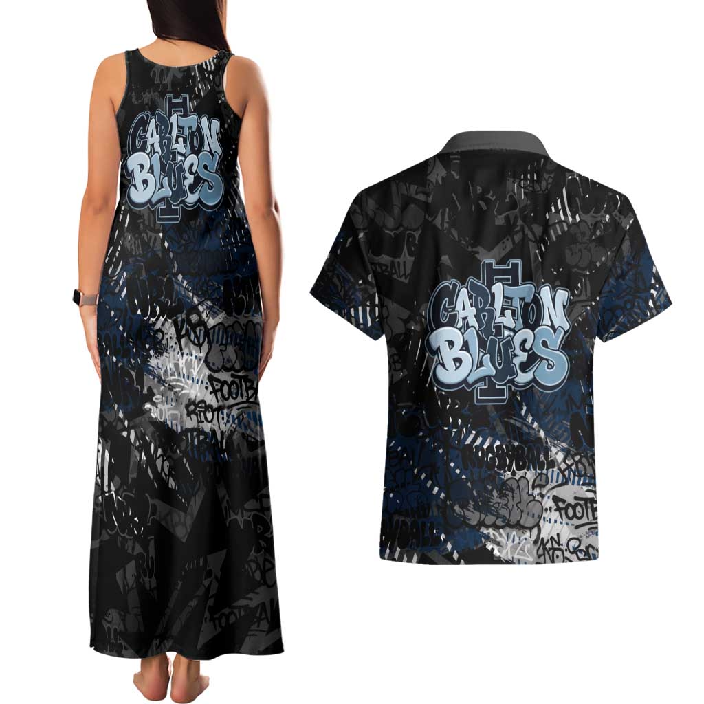 Carlton Blues Couples Matching Tank Maxi Dress and Hawaiian Shirt Urban Graffiti Street Art - Bold Abstract Spray Paint
