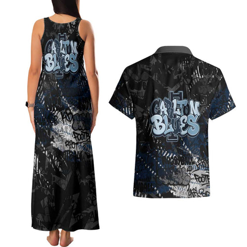 Carlton Blues Couples Matching Tank Maxi Dress and Hawaiian Shirt Urban Graffiti Street Art - Bold Abstract Spray Paint