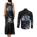 Carlton Blues Couples Matching Tank Maxi Dress and Long Sleeve Button Shirt Urban Graffiti Street Art - Bold Abstract Spray Paint