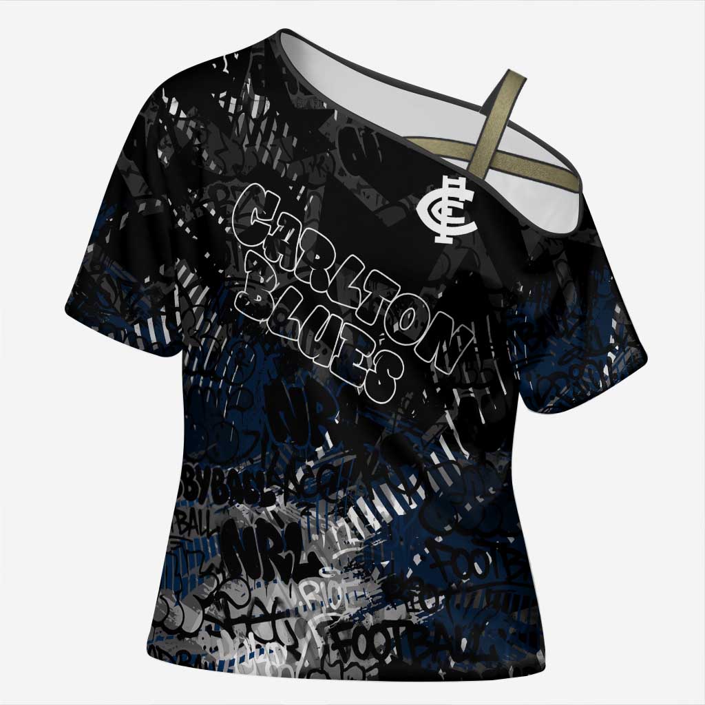Carlton Blues Cross Shoulder Shirt Urban Graffiti Street Art - Bold Abstract Spray Paint