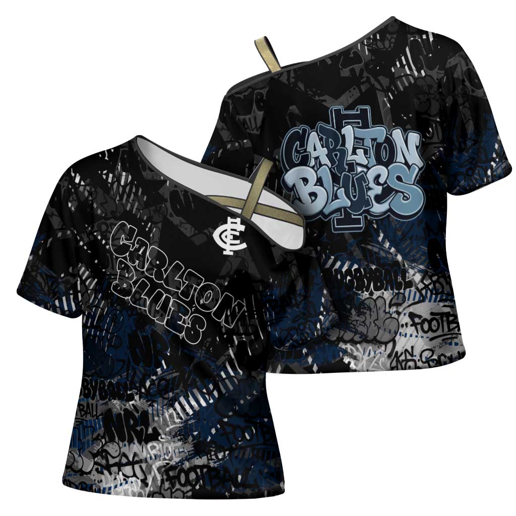 Carlton Blues Cross Shoulder Shirt Urban Graffiti Street Art - Bold Abstract Spray Paint