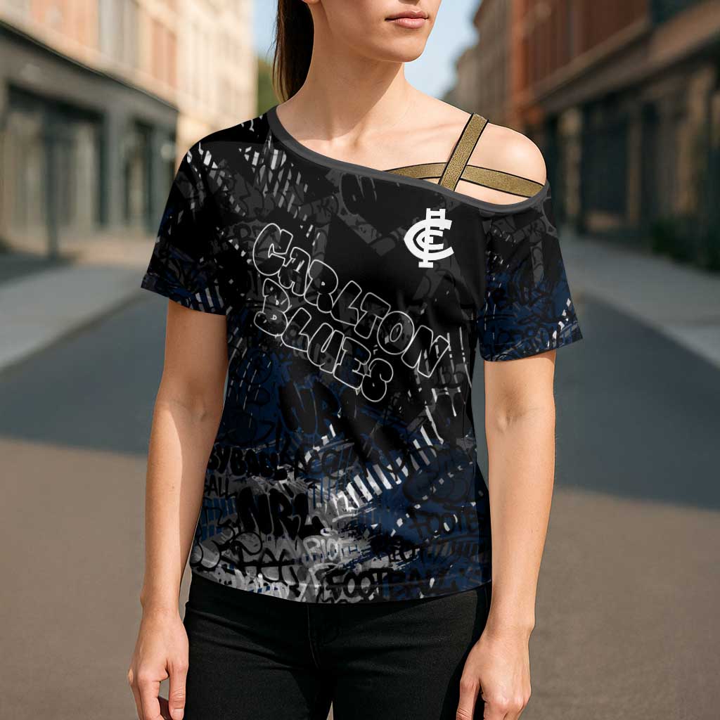Carlton Blues Cross Shoulder Shirt Urban Graffiti Street Art - Bold Abstract Spray Paint
