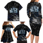 Carlton Blues Family Matching Long Sleeve Bodycon Dress and Hawaiian Shirt Urban Graffiti Street Art - Bold Abstract Spray Paint