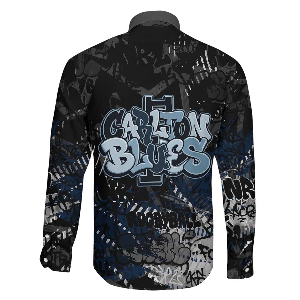 Carlton Blues Family Matching Long Sleeve Bodycon Dress and Hawaiian Shirt Urban Graffiti Street Art - Bold Abstract Spray Paint