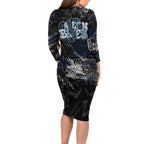 Carlton Blues Family Matching Long Sleeve Bodycon Dress and Hawaiian Shirt Urban Graffiti Street Art - Bold Abstract Spray Paint
