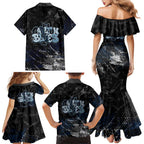Carlton Blues Family Matching Mermaid Dress and Hawaiian Shirt Urban Graffiti Street Art - Bold Abstract Spray Paint