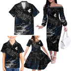 Carlton Blues Family Matching Off The Shoulder Long Sleeve Dress and Hawaiian Shirt Urban Graffiti Street Art - Bold Abstract Spray Paint