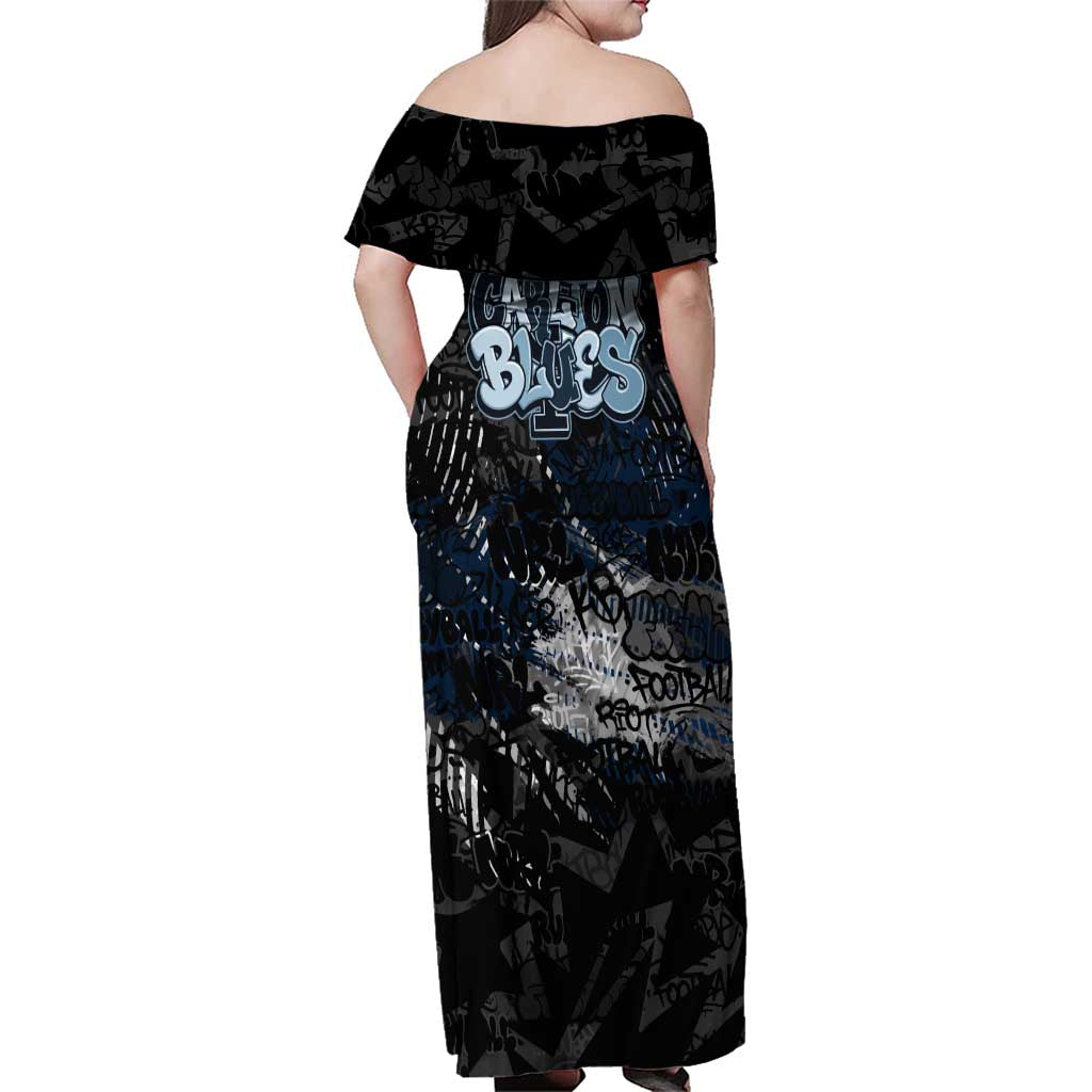 Carlton Blues Family Matching Off Shoulder Maxi Dress and Hawaiian Shirt Urban Graffiti Street Art - Bold Abstract Spray Paint