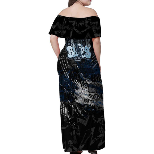 Carlton Blues Family Matching Off Shoulder Maxi Dress and Hawaiian Shirt Urban Graffiti Street Art - Bold Abstract Spray Paint