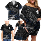 Carlton Blues Family Matching Off Shoulder Short Dress and Hawaiian Shirt Urban Graffiti Street Art - Bold Abstract Spray Paint