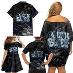 Carlton Blues Family Matching Off Shoulder Short Dress and Hawaiian Shirt Urban Graffiti Street Art - Bold Abstract Spray Paint