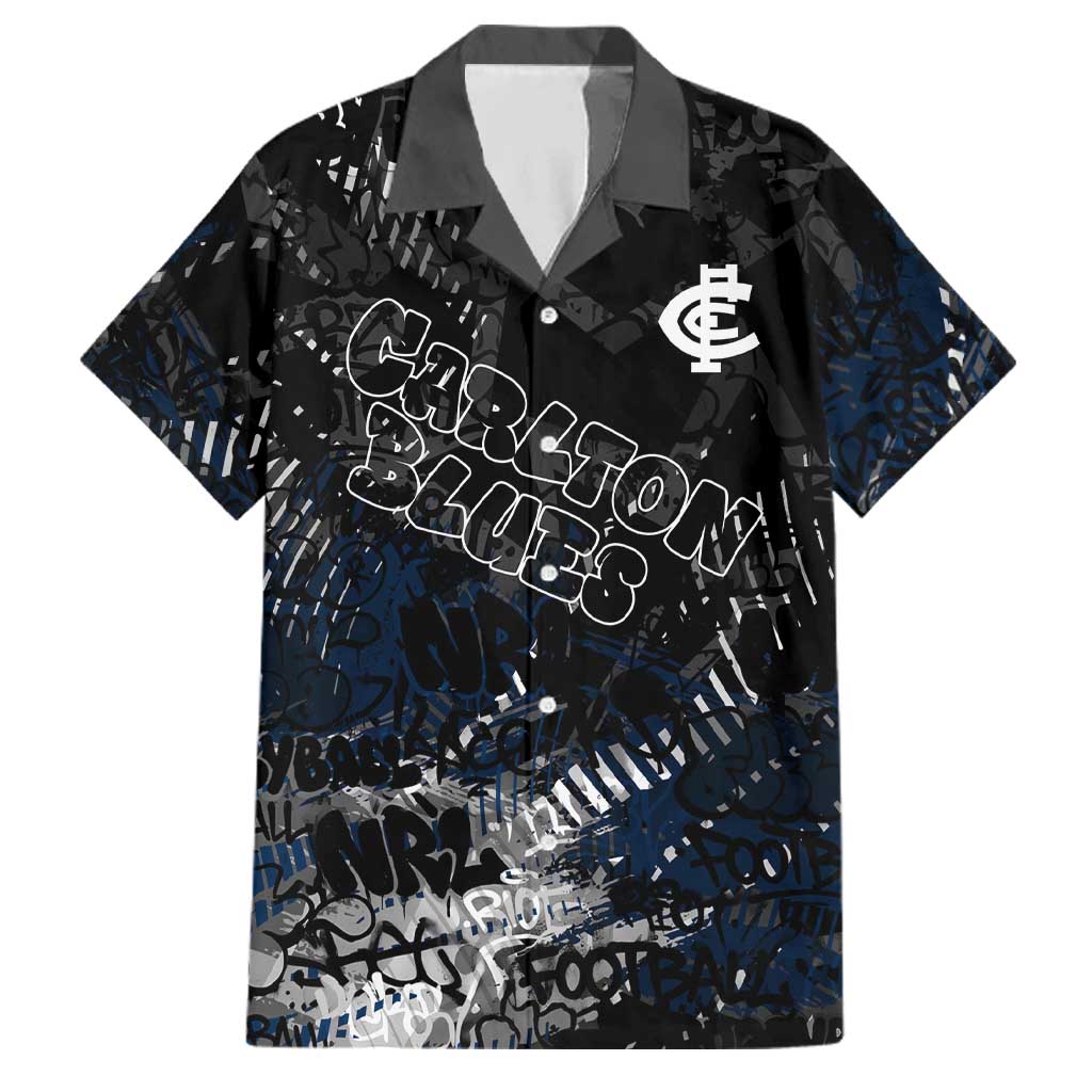 Carlton Blues Family Matching Off Shoulder Short Dress and Hawaiian Shirt Urban Graffiti Street Art - Bold Abstract Spray Paint