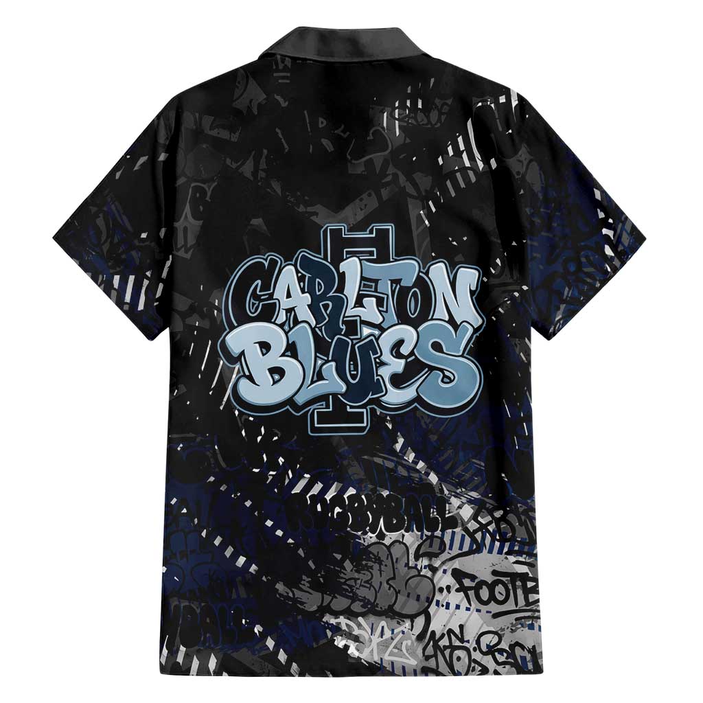Carlton Blues Family Matching Off Shoulder Short Dress and Hawaiian Shirt Urban Graffiti Street Art - Bold Abstract Spray Paint