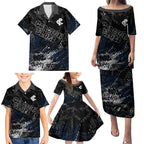 Carlton Blues Family Matching Puletasi and Hawaiian Shirt Urban Graffiti Street Art - Bold Abstract Spray Paint