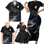 Carlton Blues Family Matching Short Sleeve Bodycon Dress and Hawaiian Shirt Urban Graffiti Street Art - Bold Abstract Spray Paint
