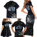 Carlton Blues Family Matching Short Sleeve Bodycon Dress and Hawaiian Shirt Urban Graffiti Street Art - Bold Abstract Spray Paint