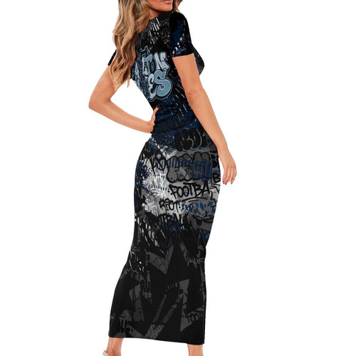 Carlton Blues Family Matching Short Sleeve Bodycon Dress and Hawaiian Shirt Urban Graffiti Street Art - Bold Abstract Spray Paint