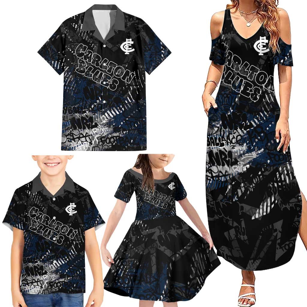 Carlton Blues Family Matching Summer Maxi Dress and Hawaiian Shirt Urban Graffiti Street Art - Bold Abstract Spray Paint