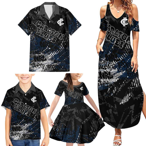 Carlton Blues Family Matching Summer Maxi Dress and Hawaiian Shirt Urban Graffiti Street Art - Bold Abstract Spray Paint