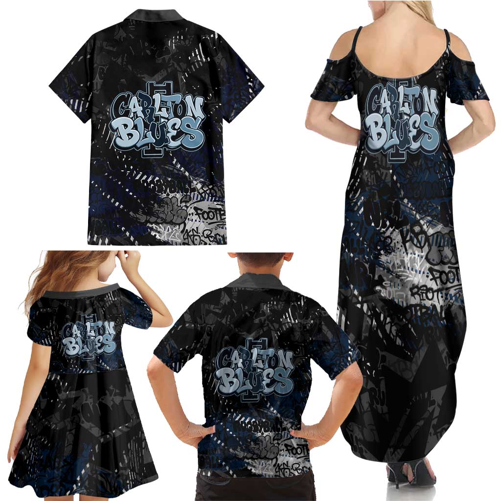 Carlton Blues Family Matching Summer Maxi Dress and Hawaiian Shirt Urban Graffiti Street Art - Bold Abstract Spray Paint