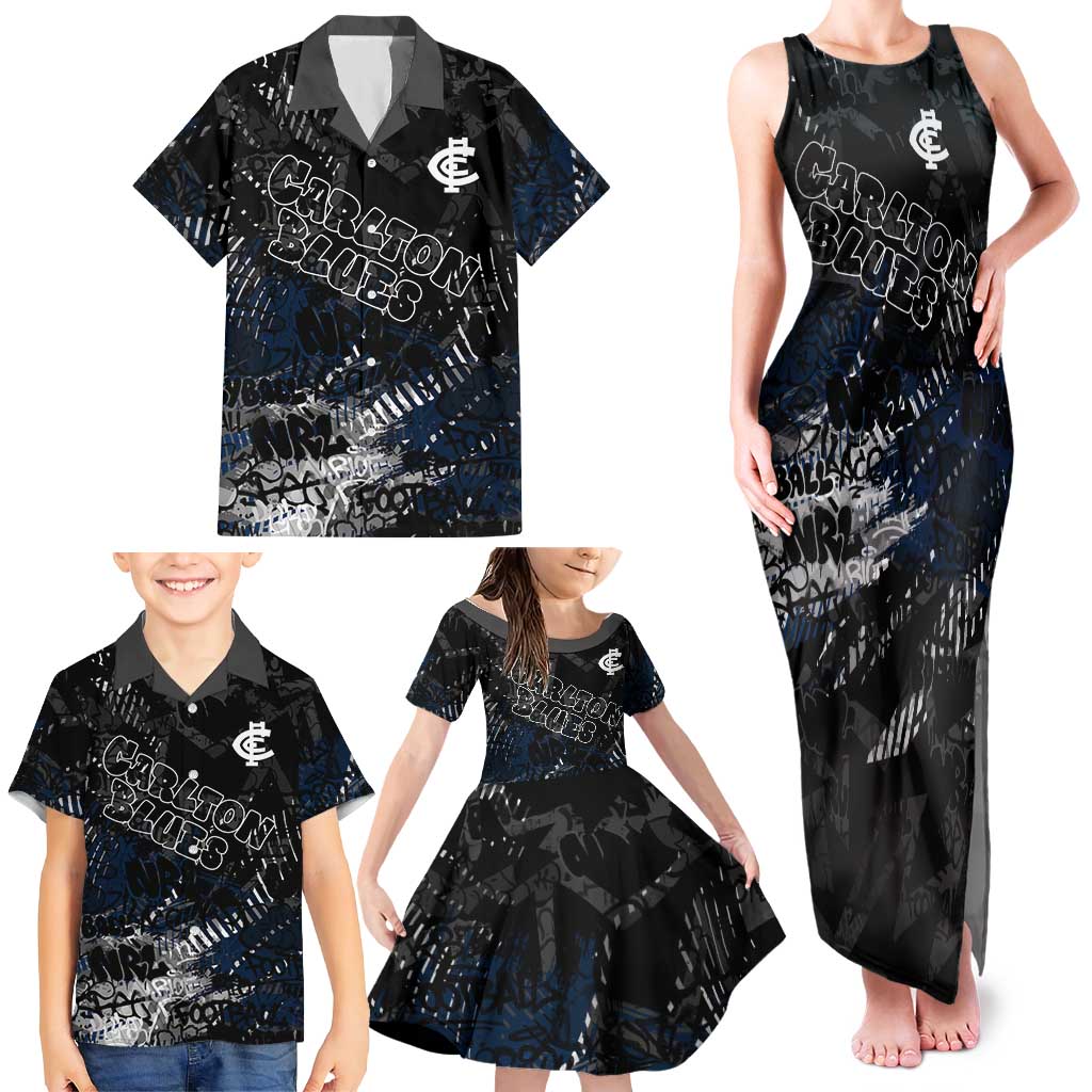 Carlton Blues Family Matching Tank Maxi Dress and Hawaiian Shirt Urban Graffiti Street Art - Bold Abstract Spray Paint