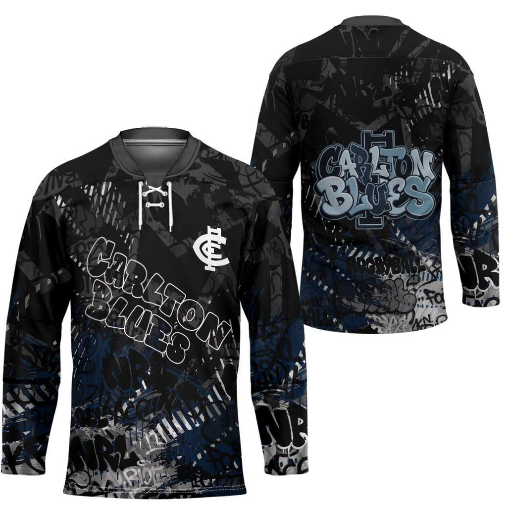 Carlton Blues Hockey Jersey Urban Graffiti Street Art - Bold Abstract Spray Paint