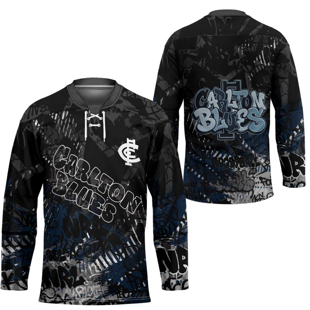 Carlton Blues Hockey Jersey Urban Graffiti Street Art - Bold Abstract Spray Paint