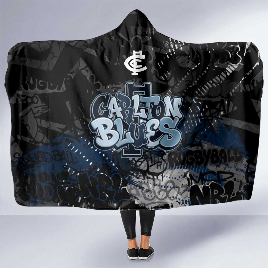 Carlton Blues Hooded Blanket Urban Graffiti Street Art - Bold Abstract Spray Paint