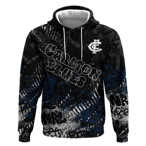 Carlton Blues Hoodie Urban Graffiti Street Art - Bold Abstract Spray Paint