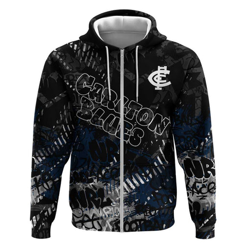 Carlton Blues Hoodie Urban Graffiti Street Art - Bold Abstract Spray Paint