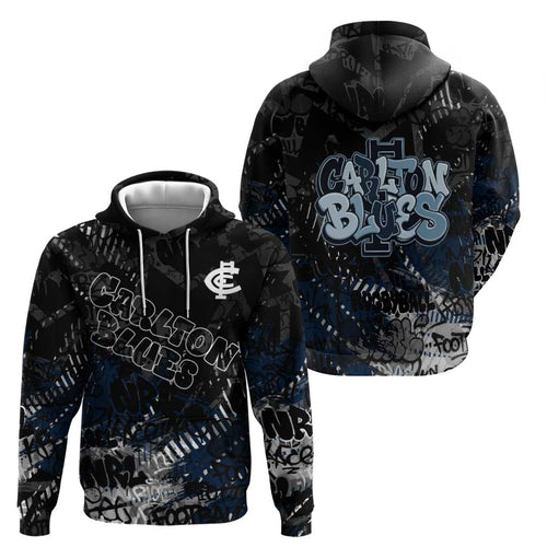 Carlton Blues Hoodie Urban Graffiti Street Art - Bold Abstract Spray Paint