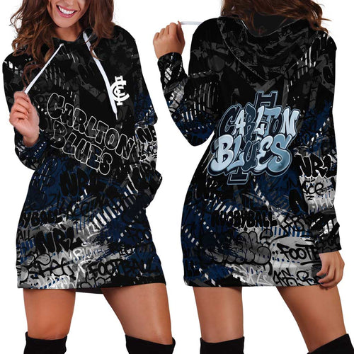 Carlton Blues Hoodie Dress Urban Graffiti Street Art - Bold Abstract Spray Paint