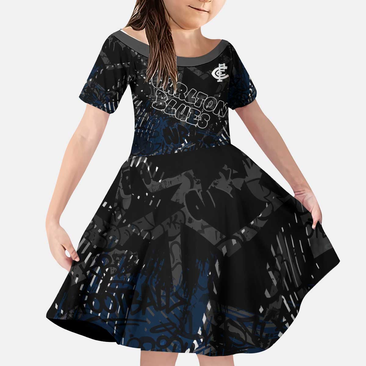 Carlton Blues Kid Short Sleeve Dress Urban Graffiti Street Art - Bold Abstract Spray Paint