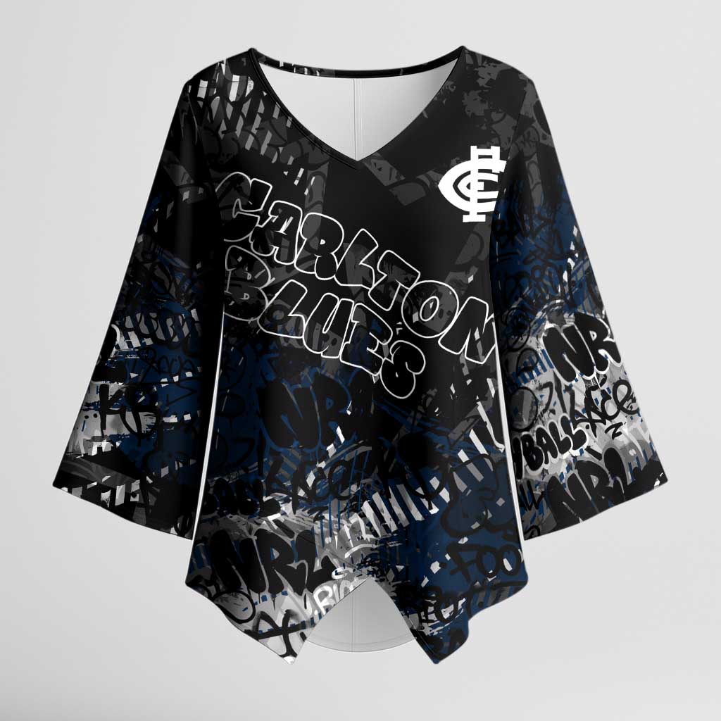 Carlton Blues Kimono Sleeve Blouse Urban Graffiti Street Art - Bold Abstract Spray Paint
