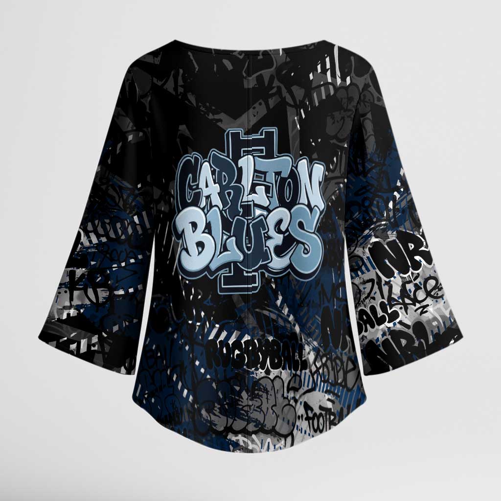 Carlton Blues Kimono Sleeve Blouse Urban Graffiti Street Art - Bold Abstract Spray Paint