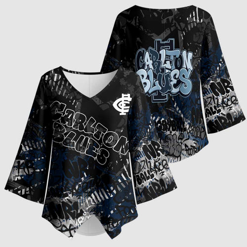 Carlton Blues Kimono Sleeve Blouse Urban Graffiti Street Art - Bold Abstract Spray Paint