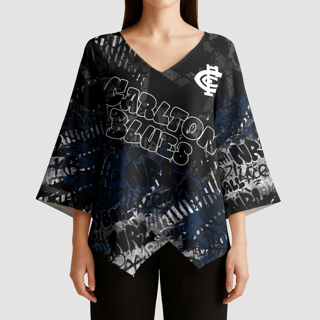 Carlton Blues Kimono Sleeve Blouse Urban Graffiti Street Art - Bold Abstract Spray Paint