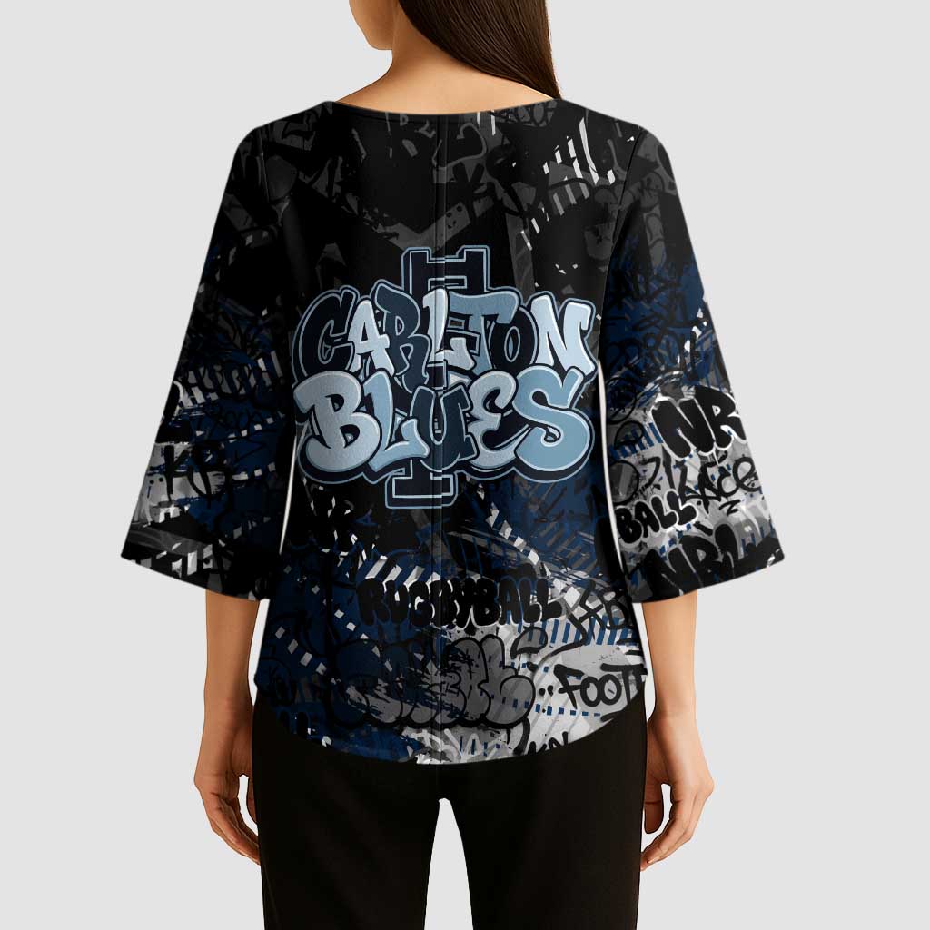 Carlton Blues Kimono Sleeve Blouse Urban Graffiti Street Art - Bold Abstract Spray Paint