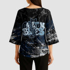 Carlton Blues Kimono Sleeve Blouse Urban Graffiti Street Art - Bold Abstract Spray Paint