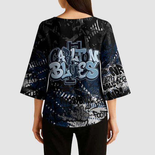 Carlton Blues Kimono Sleeve Blouse Urban Graffiti Street Art - Bold Abstract Spray Paint
