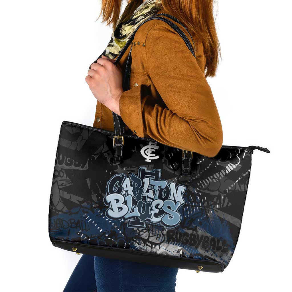 Carlton Blues Leather Tote Bag Urban Graffiti Street Art - Bold Abstract Spray Paint