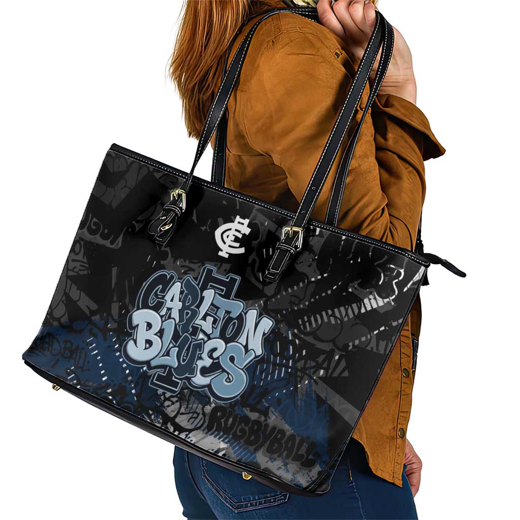 Carlton Blues Leather Tote Bag Urban Graffiti Street Art - Bold Abstract Spray Paint