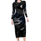 Carlton Blues Long Sleeve Bodycon Dress Urban Graffiti Street Art - Bold Abstract Spray Paint