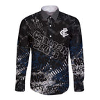 Carlton Blues Long Sleeve Button Shirt Urban Graffiti Street Art - Bold Abstract Spray Paint