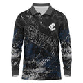 Carlton Blues Long Sleeve Polo Shirt Urban Graffiti Street Art - Bold Abstract Spray Paint