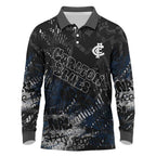 Carlton Blues Long Sleeve Polo Shirt Urban Graffiti Street Art - Bold Abstract Spray Paint