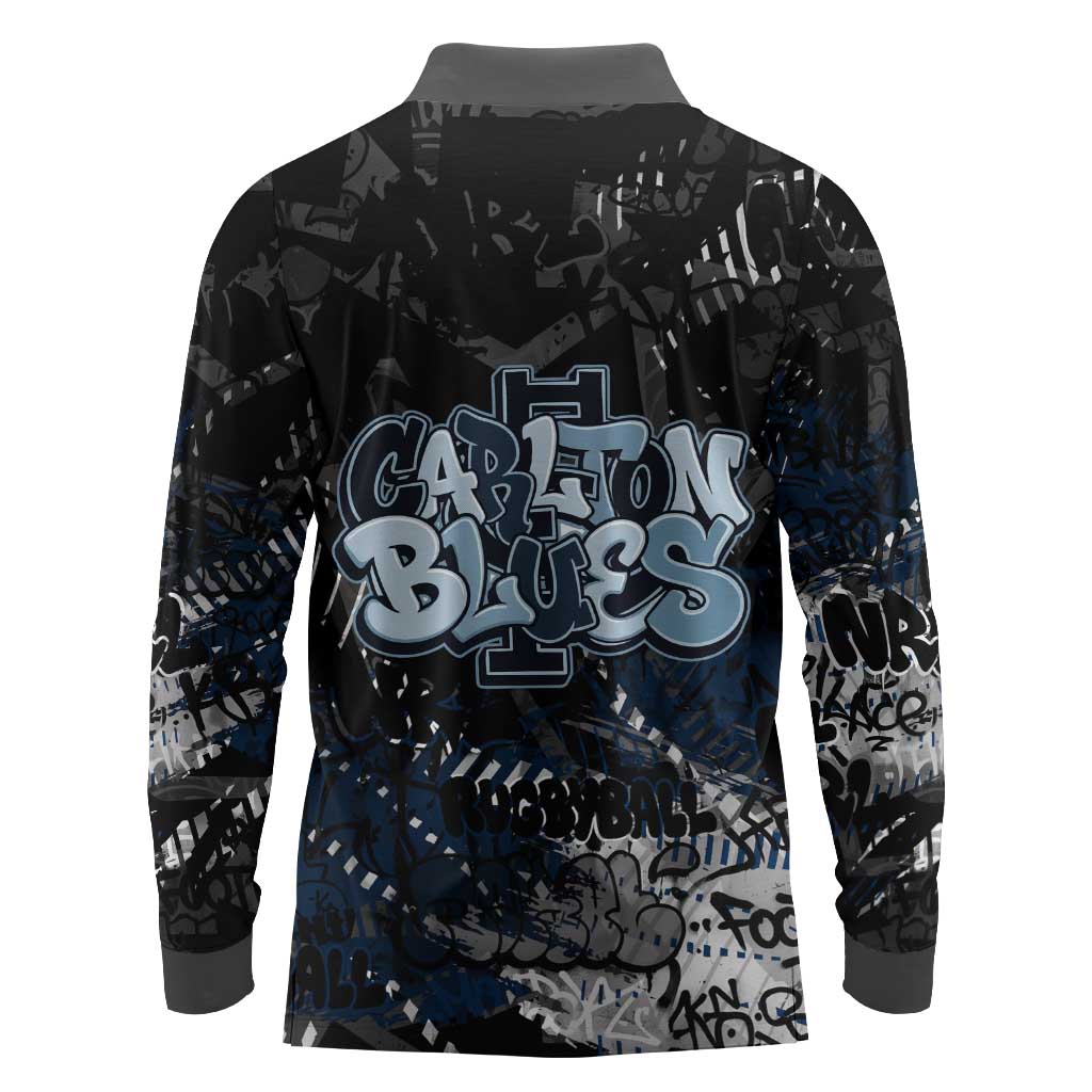 Carlton Blues Long Sleeve Polo Shirt Urban Graffiti Street Art - Bold Abstract Spray Paint